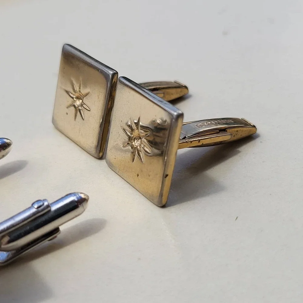 Vintage Mixed Metal Resin Cufflinks Lot Gold Silver Red Starburst Textured